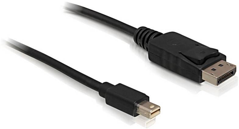 Czarny kabel z wtyczką DisplayPort po jednej stronie i wtyczką Mini DisplayPort po drugiej stronie.