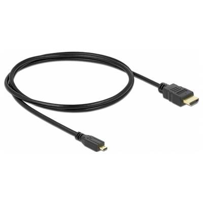 Czarny kabel HDMI ze złączem standardowym i micro, odpowiedni do podłączania urządzeń takich jak kamery lub tablety do wyświetlaczy.