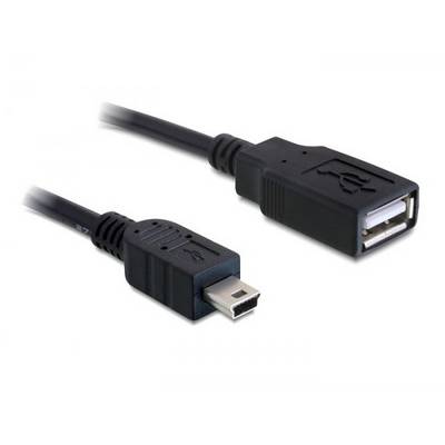 Czarny kabel USB z wtykiem Mini-USB po jednej stronie oraz standardowym złączem USB po drugiej stronie.