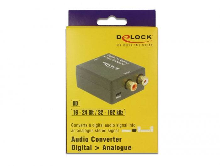 konwerter RCA/Cinch, Micro-B USB, Toslink/optyczne Delock 63477, [1x optyczne/TOSLINK, Micro USB - 1x złącze żeńskie RCA-4
