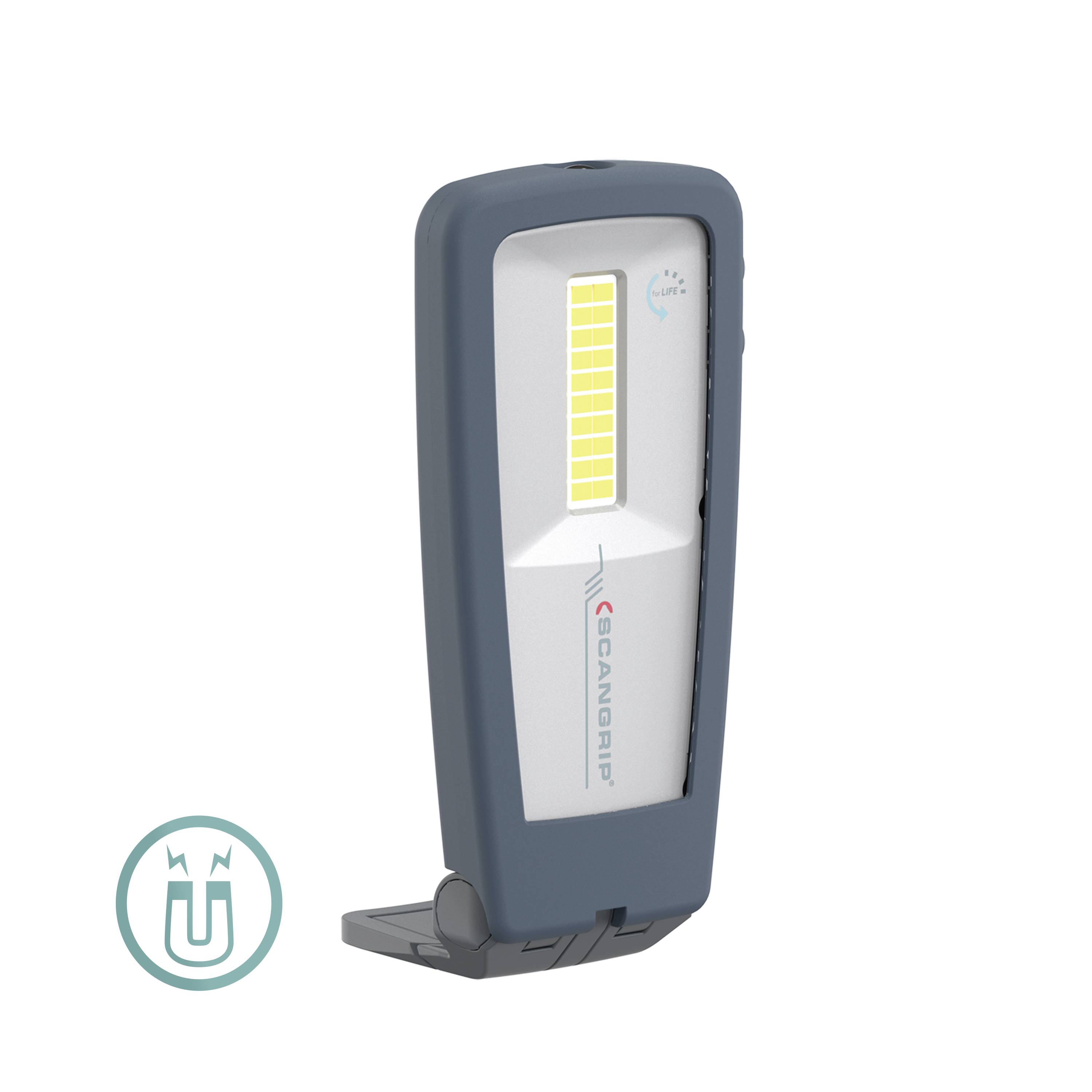 Przenośna, ładowana lampa robocza LED z obrotową podstawą i magnesem, idealna do precyzyjnego oświetlenia podczas napraw.