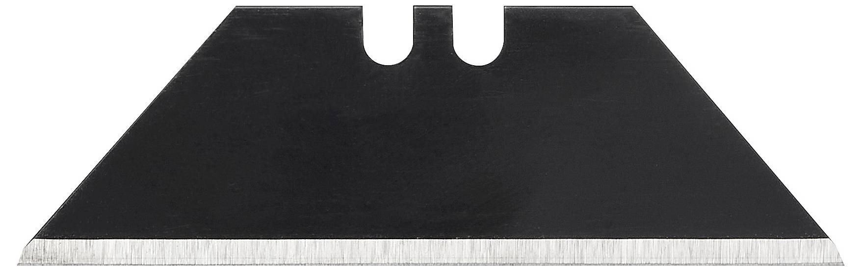 Czarna ostrze trapezowe z ostrą, metaliczną krawędzią tnącą. Stosowana w narzędziach tnących, wytrzymała i precyzyjna, zapewniająca gładkie cięcie.