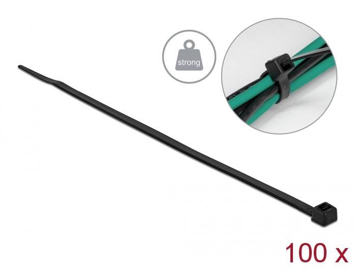 Delock 19559 Opaska kablowa 200 mm 4.8 mm czarny wysoka wytrzymałość na rozciąganie 100 szt.-1