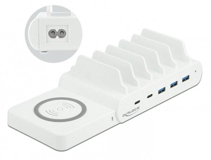Delock 41450 Ładowarka USB USB-C, USB-A Power Delivery, Bezprzewodowe ładowanie Qi biały gniazdo, dom Zabezpieczenie prz-2
