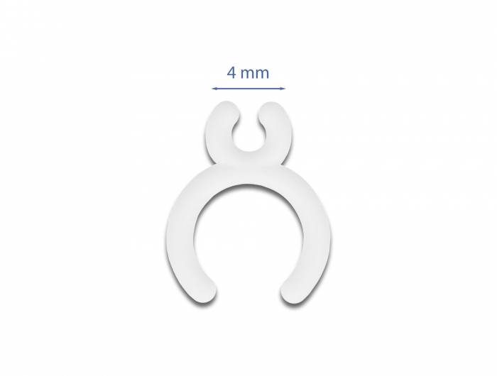 Biały, podkowiasty klips plastikowy o średnicy 4 mm.