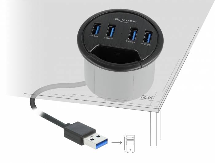 Delock 64153 USB-Hub 4 porty USB-A USB 3.2 Gen1 5 GBit/s czarny 64153-2