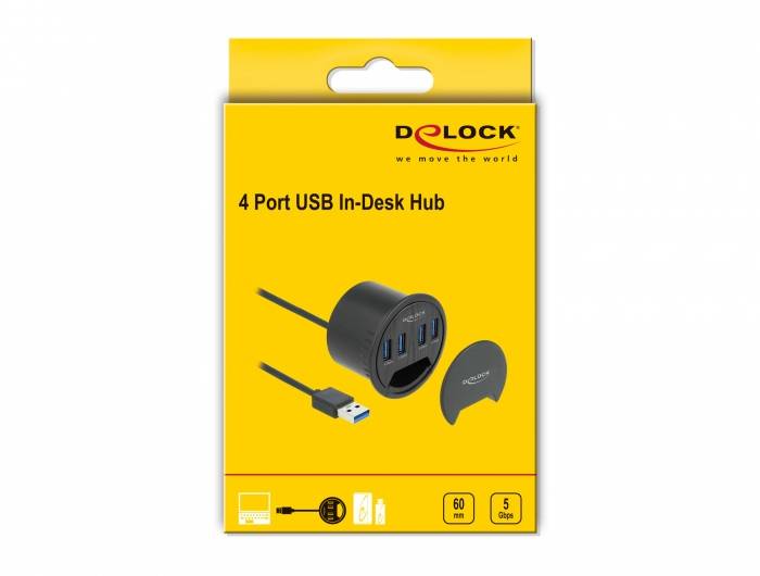 Delock 64153 USB-Hub 4 porty USB-A USB 3.2 Gen1 5 GBit/s czarny 64153-4
