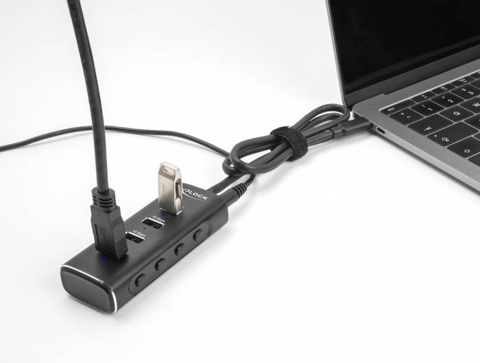Delock 64233 USB-Hub 4 porty USB-A, Gniazdo DC 3,5 mm USB 3.2 Gen2 10 GBit/s z wtyczką USB-C czarny 64233-4