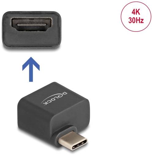 Adapter USB-C na DisplayPort ze strzałką wskazującą na złącze DisplayPort. Tekst '4K 30Hz' wyróżniony w prawym górnym rogu.