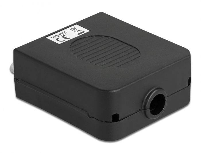 Czarny, prostokątny przyrząd elektroniczny z oznakowaniem CE na wierzchniej powierzchni.