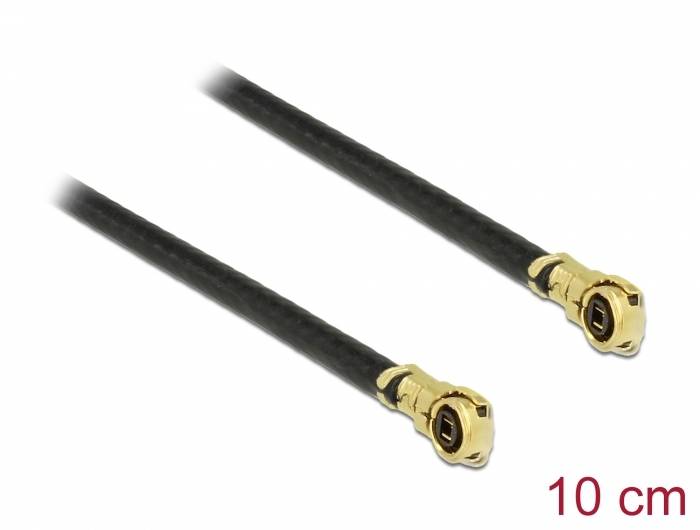 Dwa 10-centymetrowe kable antenowe ze złoconymi złączami, odpowiednie do połączeń Wi-Fi.