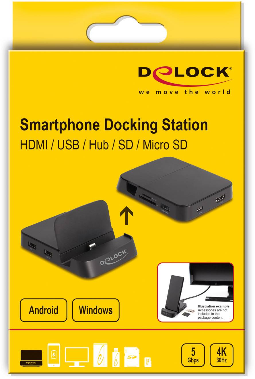 Stacja dokująca Delock 88018 USB-C®, USB 2.0, HDMI czarny Pasuje do: Smartphones mit USB-C Anschluss-5