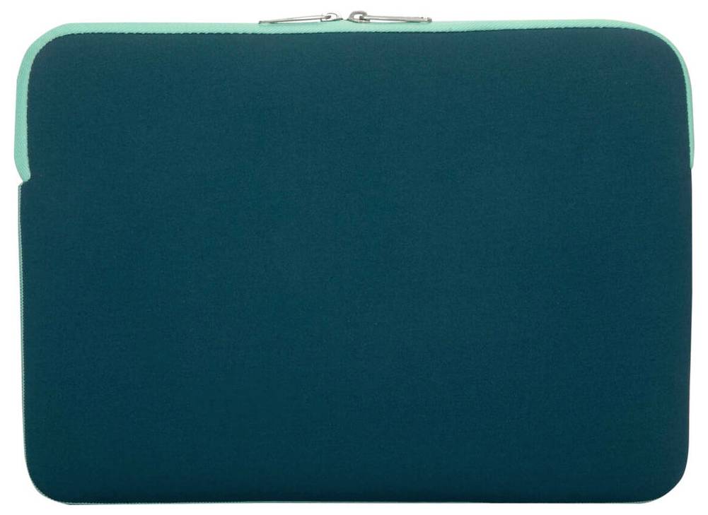 Zielona torba na laptopa z zamkiem błyskawicznym, prosty design.