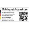 'Oznaczenie bezpieczeństwa IT Federalnego Urzędu Bezpieczeństwa w Technologiach Informacyjnych. Informacja producenta: Produkt spełnia wymagania BSI. Wskazówka BSI: Aktualne informacje na bsi.bund.de/it-sik/05033. Kod QR po prawej stronie.'