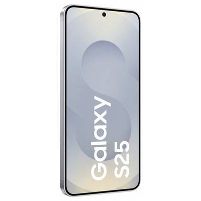 Smartfon z wyświetlaczem bez ramek i otworem na kamerę u góry. Tekst na ekranie brzmi 'Galaxy S25'.