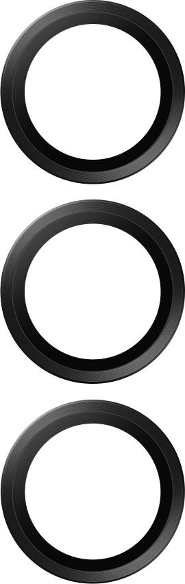 Trzy czarne pierścienie ułożone pionowo jeden nad drugim na białym tle.