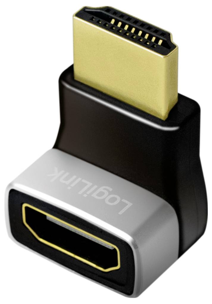 Adapter LogiLink HDMI, czarno-srebrny, wtyk-gniazdo, służy do podłączania kabli HDMI między urządzeniami.