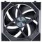 Duży wentylator komputerowy w kwadratowej obudowie z czarno-białymi łopatkami i metalowym środkiem.