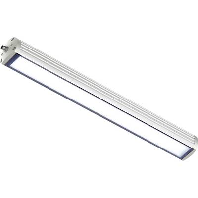 Biała, prostokątna lampa LED w skosnym ujęciu, odpowiednia do zastosowań przemysłowych i komercyjnych.