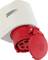 Czerwony i biały elektryczny złącze z pięcioma okrągłymi gniazdami, odpowiednie do zastosowań przemysłowych.