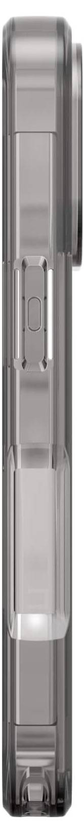 Szary, smukły telefon komórkowy widziany z boku, prezentujący boczny design przycisków.