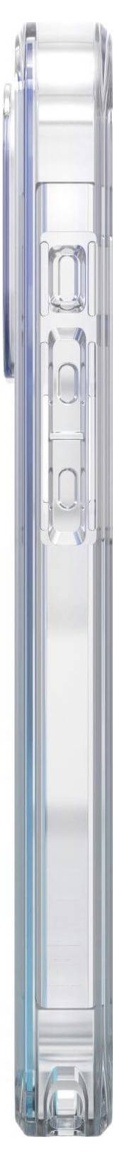 Przezroczysta nasadka pióra z niebieskim klipsem i wkładem atramentowym, stojąca pionowo.