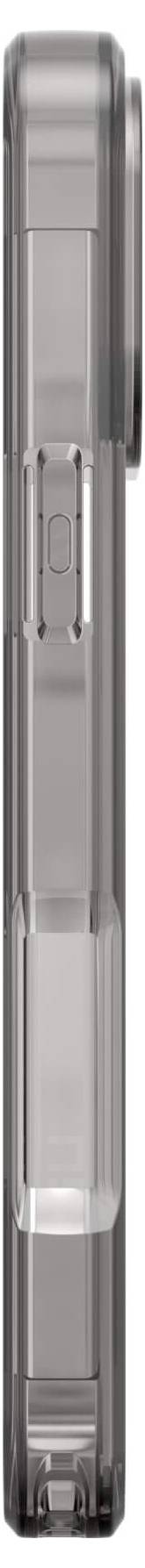 Obudowa składanego smartfona w kolorze szarym, zamknięta, widziana z boku, ukazująca zawias i przyciski.