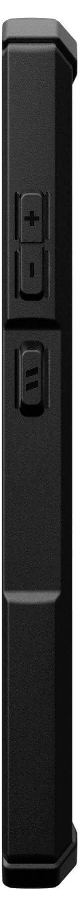 Czarny, prostokątny obiekt z dwoma przyciskami na górnej powierzchni i wyświetlaczem pośrodku.