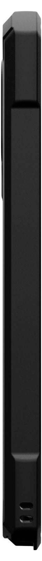 Czarny, smukły, nowoczesny smartfon w widoku bocznym, po lewej stronie dwa przyciski.