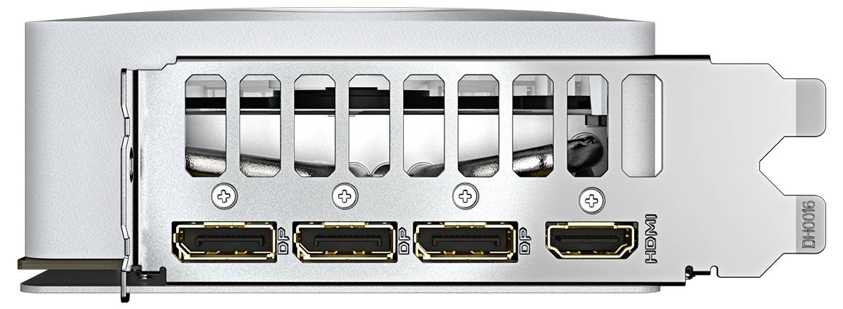 Tylna część komputera z pięcioma złączami HDMI ułożonymi w rzędzie. Idealne do konfiguracji z wieloma monitorami.