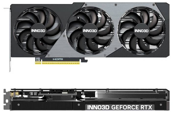 Karta graficzna INNO3D z trzema wentylatorami i złączem HDMI, model GEFORCE RTX.