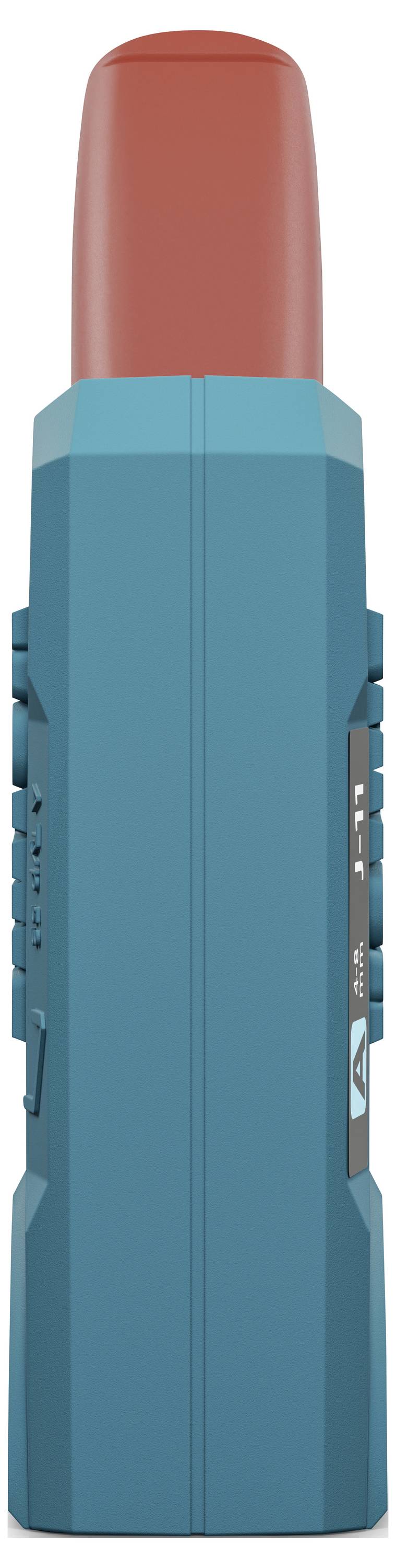 Czerwono-niebieski, prostokątny, techniczny przedmiot z przyciskami po bokach; prawdopodobnie narzędzie lub urządzenie.