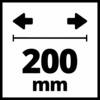 Strzałki wskazują w przeciwnych kierunkach nad linią. Poniżej napisano '200 mm'. Wskaźnik długości lub szerokości.