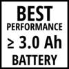 'Najlepsza wydajność ≥ 3,0 Ah akumulatora'<br><br>Примітка: Я замінив крапку комою в числовому записі, оскільки це стандартно в польському числовому письмі.