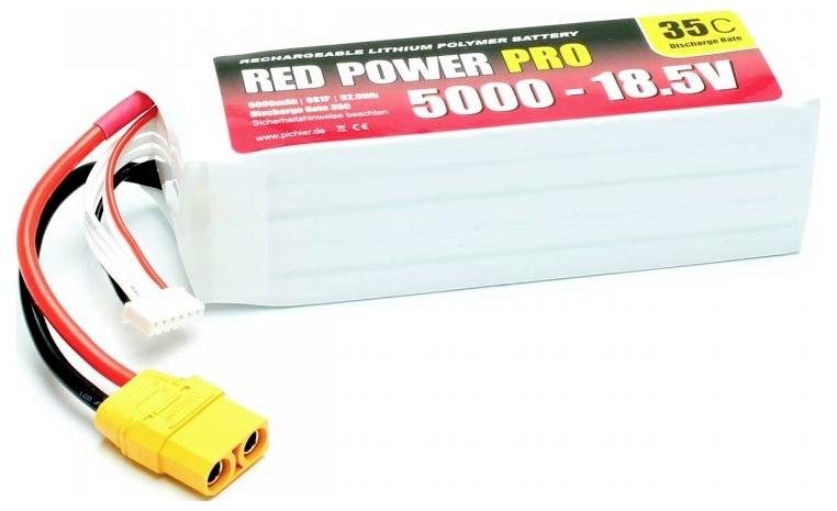 Акумуляторний блок (LiPo) 18,5 В 5000 мАг 35 C Червоний м'який футляр Power XT90