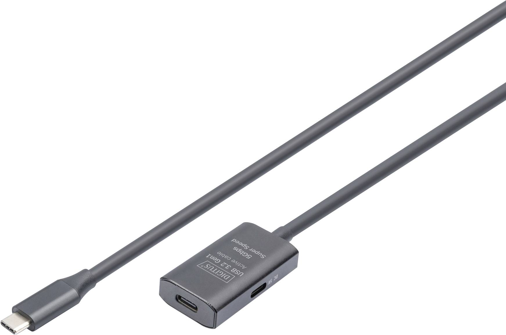 Кабель Digitus USB-C USB 3.2 Gen1, USB 3.2 Gen1, USB 3.0 USB-C®, USB-C® (мама), USB-C® (чоловічий), 5.00 м, чорний, активна констр