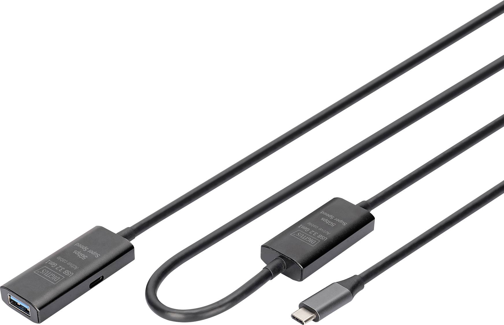 USB-кабель Digitus USB 3.2 Gen1, USB 3.2 Gen1, USB 3.0 USB-C®, USB-C® чоловічий роз'єм, USB-A жіночий роз'єм 10.00 м Чорний Активн