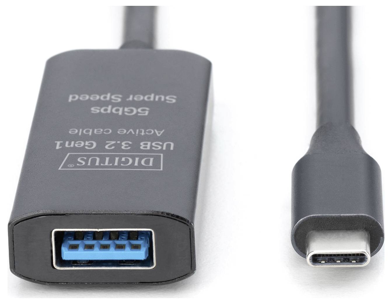 USB-кабель Digitus USB 3.2 Gen1, USB 3.2 Gen1, USB 3.0 USB-C®, USB-C® чоловічий роз'єм, USB-A жіночий роз'єм 10.00 м Чорний Активн