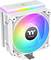 Biały wentylator komputerowy z podświetleniem RGB wyświetla kolorowy gradient tęczowy. Logo 'thermaltake' jest widoczne pośrodku.