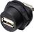 Czarny złącz USB, przedstawiający przednią stronę z typowym prostokątnym designem gniazda USB.