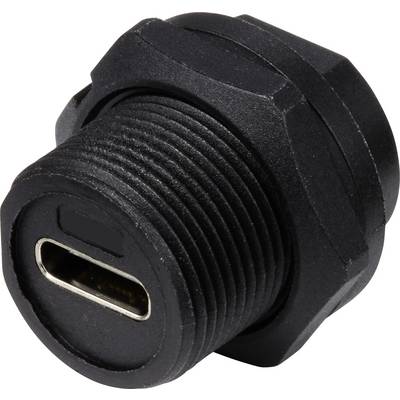 Czarny port USB-C, solidna konstrukcja, odpowiedni do zastosowań przemysłowych. Urządzenie prezentuje widok z przodu z otworem przyłączeniowym.