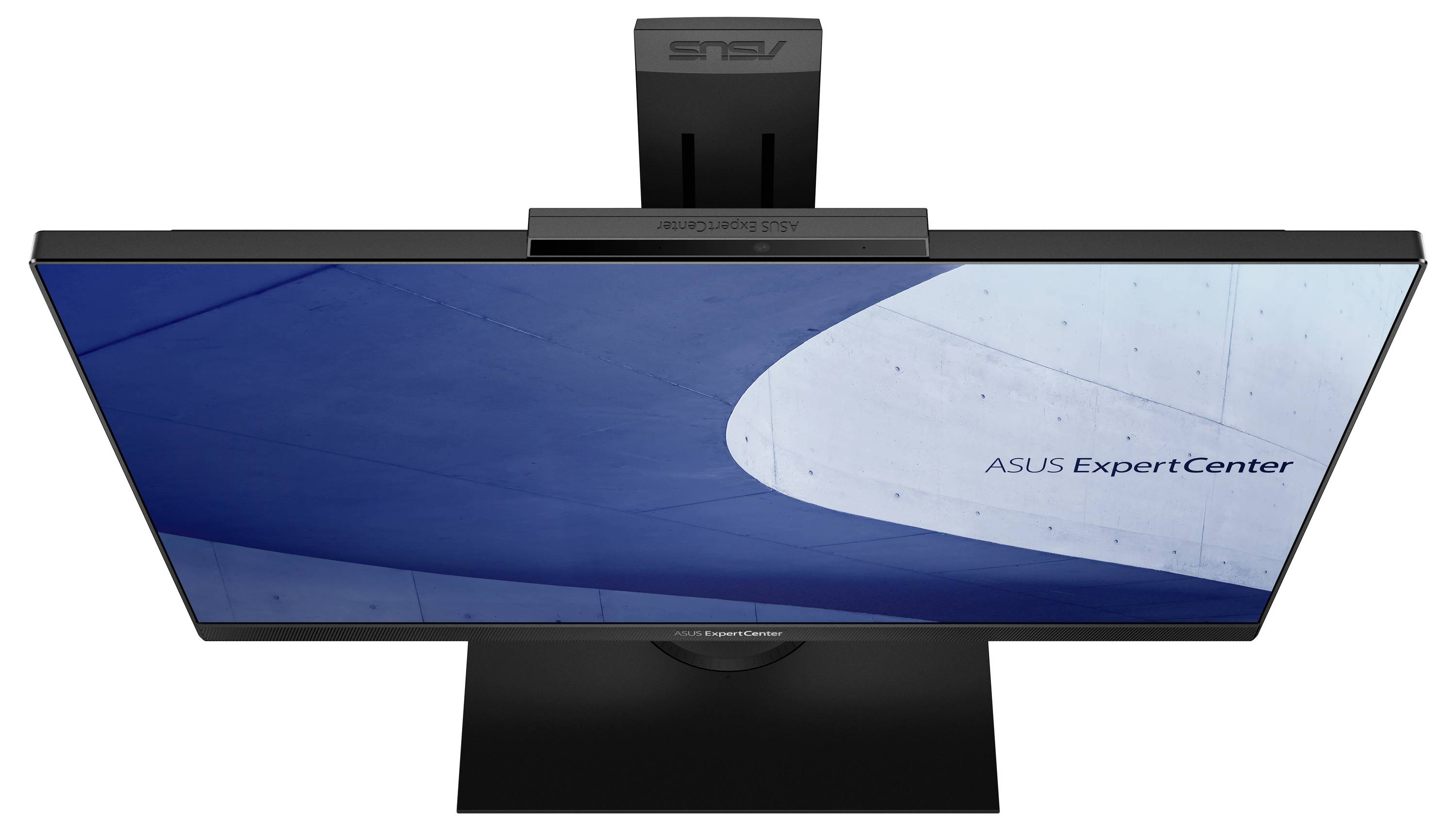 Monitor firmy ASUS z napisem 'ASUS ExpertCenter' na ekranie, widziany z góry od tyłu.