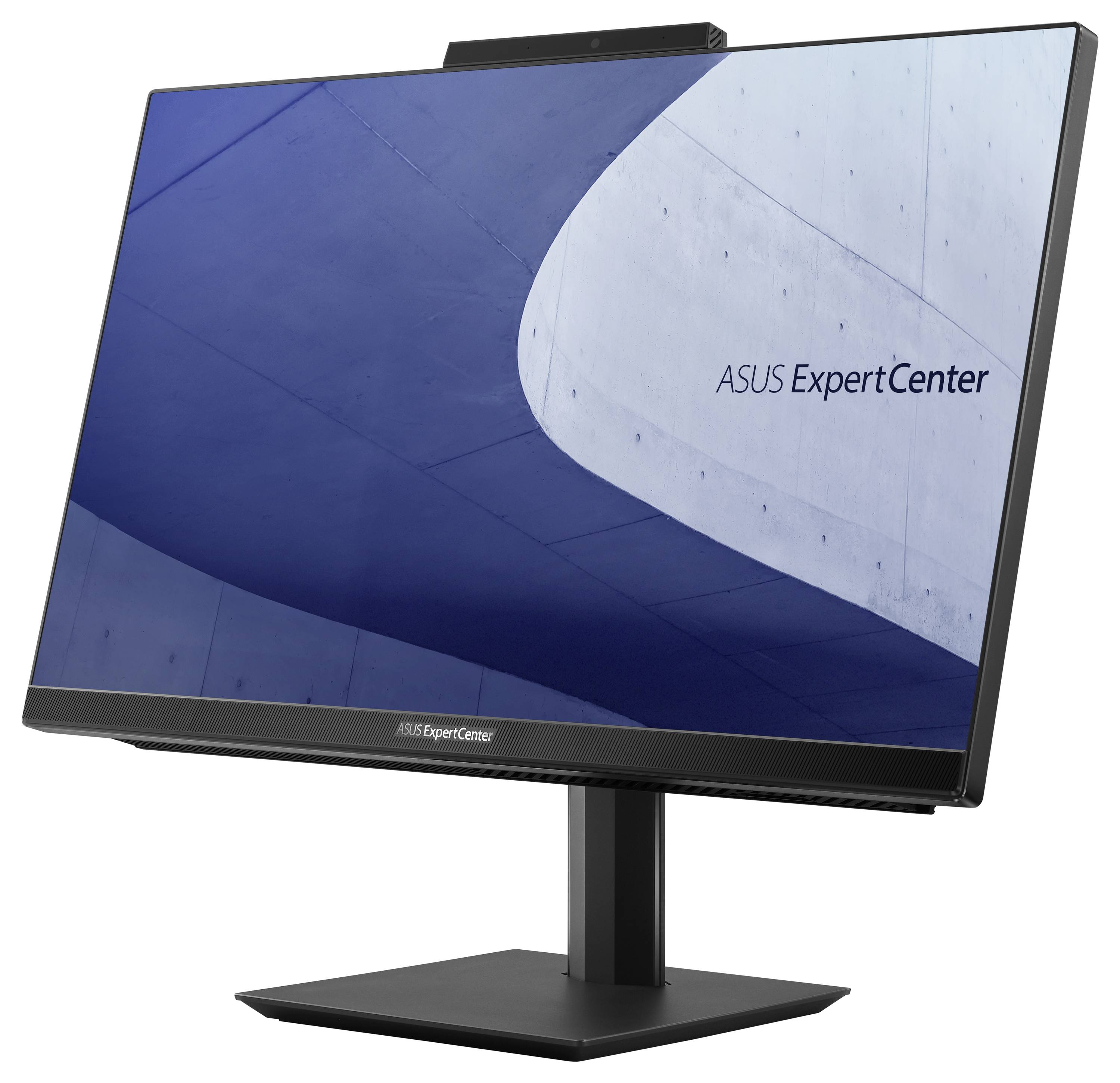 Ekran komputerowy z ekranem startowym marki ASUS ExpertCenter. Na ekranie widać abstrakcyjne, nowoczesne tło.