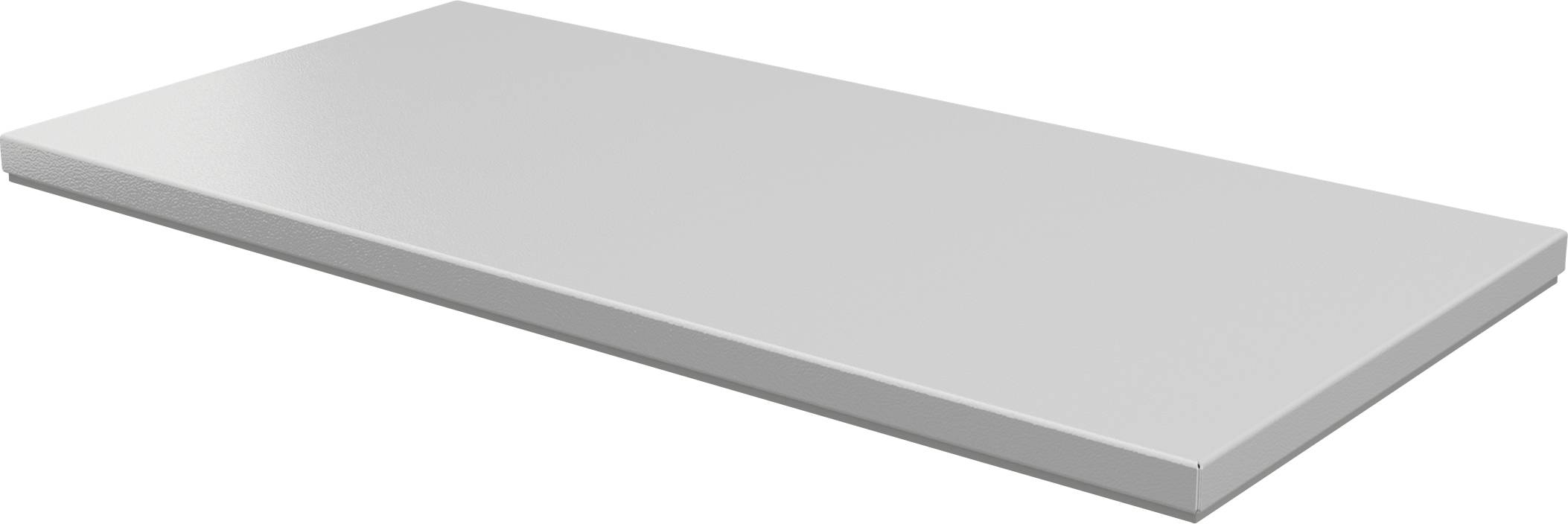 Prostokątna, płaska, szara półka bez widocznych uchwytów lub ozdób.