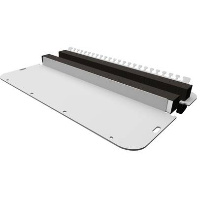 Biała plastikowa część z rzędami małych metalowych pinów po jednej stronie, prawdopodobnie element składowy lub moduł przyłączeniowy.