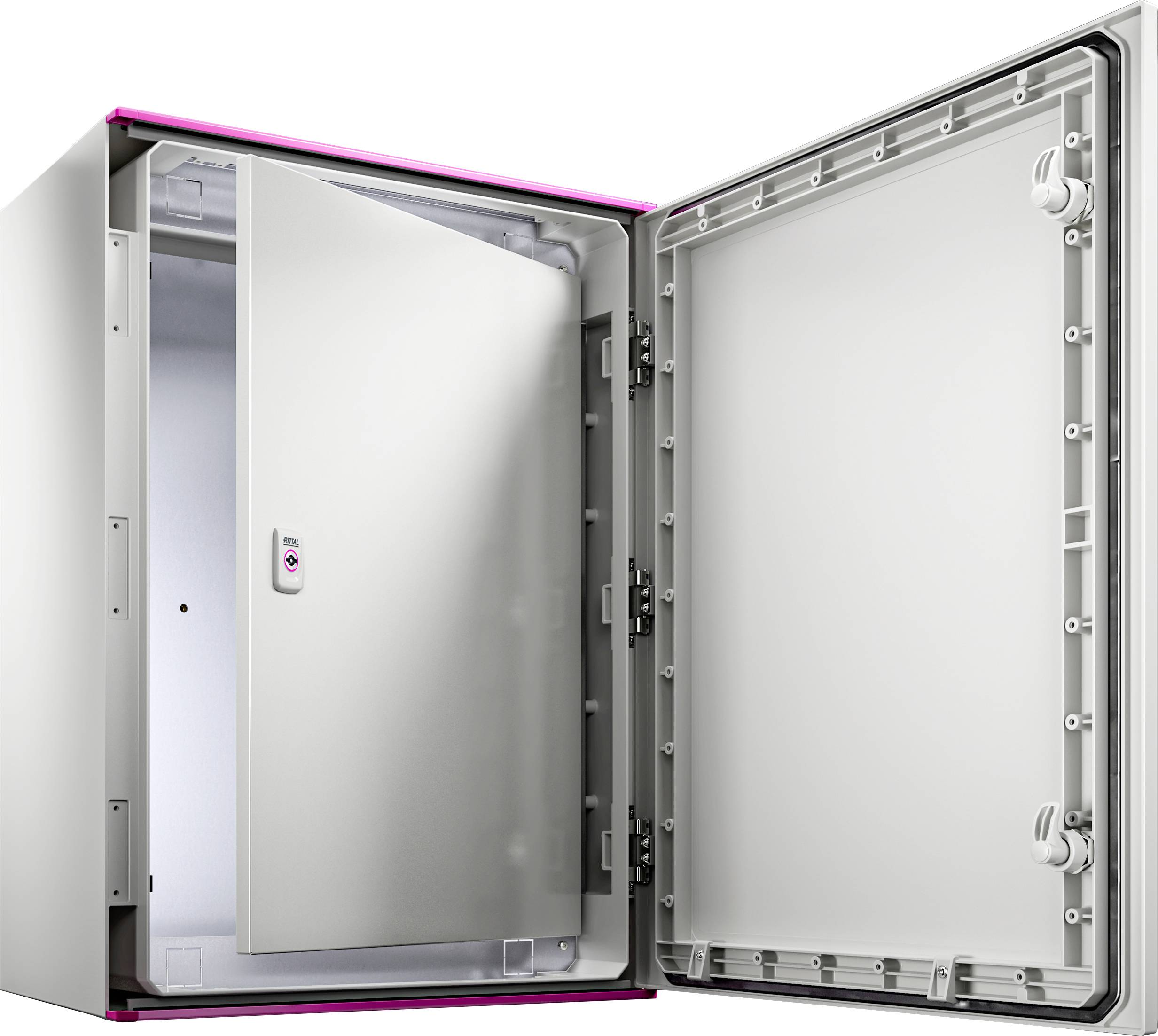 Ta ilustracja przedstawia otwarty, solidny sejf. Drzwi są otwarte na bok, ukazując pusty wnętrze.