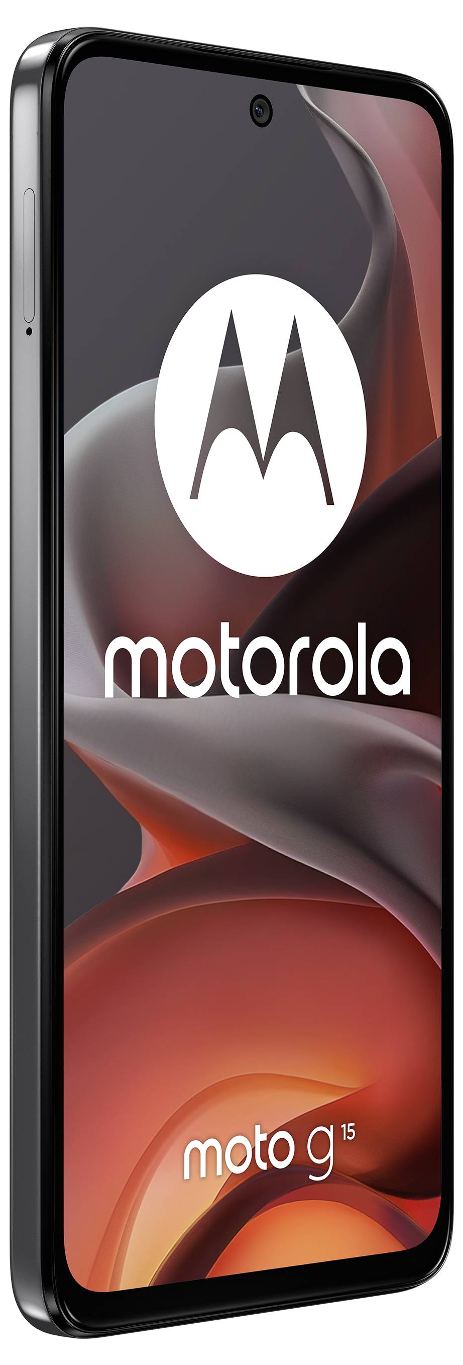 Smartfon wyświetlający logo Motoroli, z tekstem „moto g" wyświetlanym na ekranie.