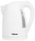 Biały czajnik elektryczny o maksymalnej pojemności 1,7 litra z widocznym wskaźnikiem poziomu wody na zewnętrznej części obudowy.