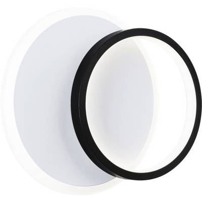 Okrągła, nowoczesna lampa sufitowa z zewnętrznym czarnym i wewnętrznym białym pierścieniem. Prosty, minimalistyczny design.