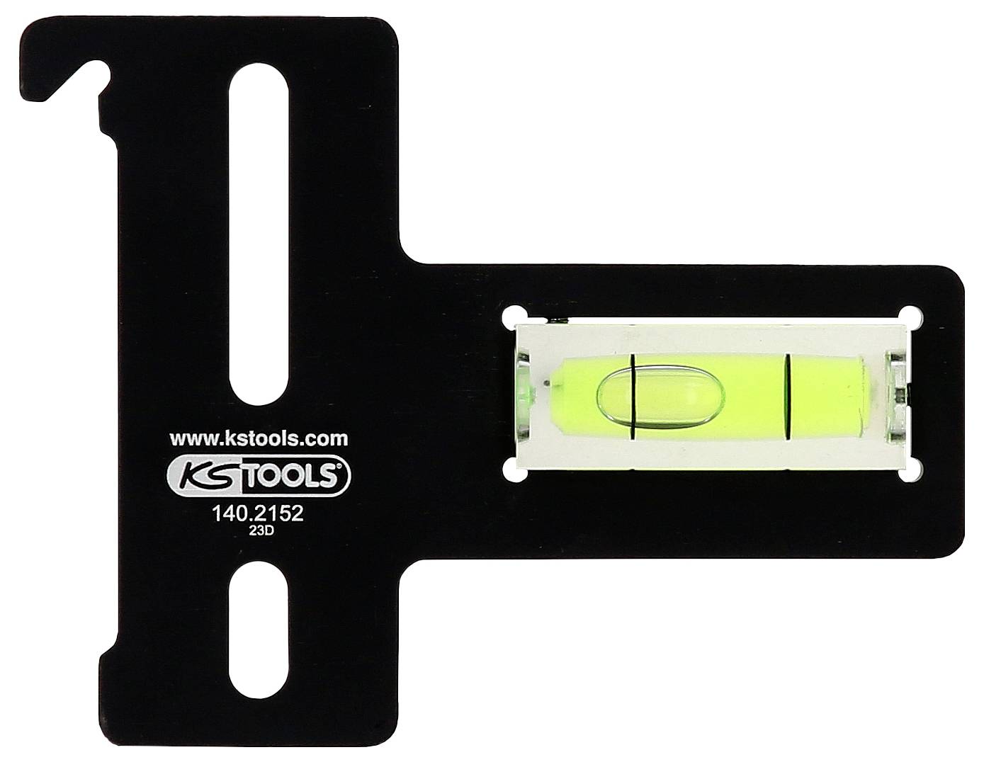 Poziomnica KS Tools z czarnym uchwytem, wyposażona w zieloną rurkę wskaźnikową do precyzyjnego poziomowania.